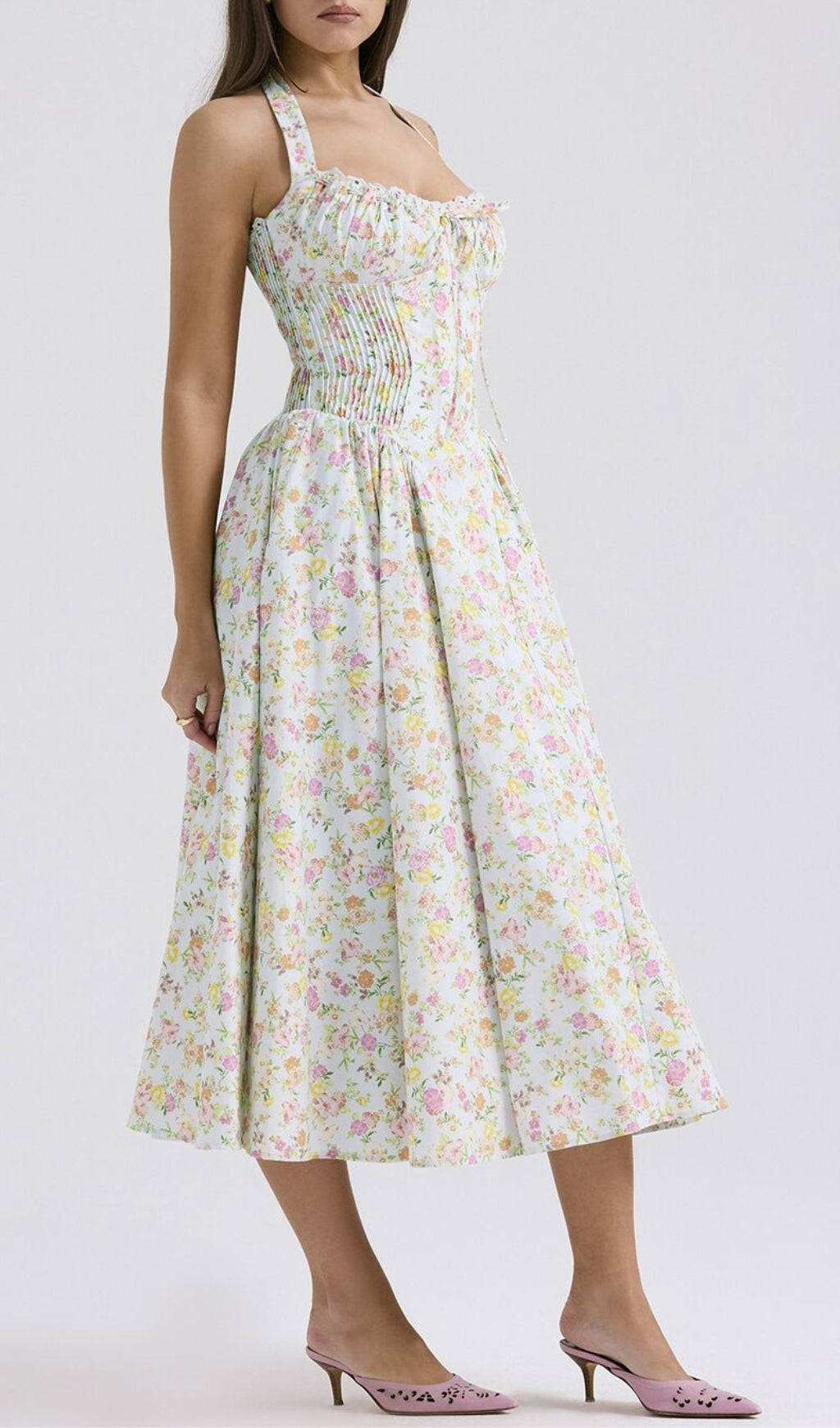 Allegro Green Floral Midi Dress Flowering Girl