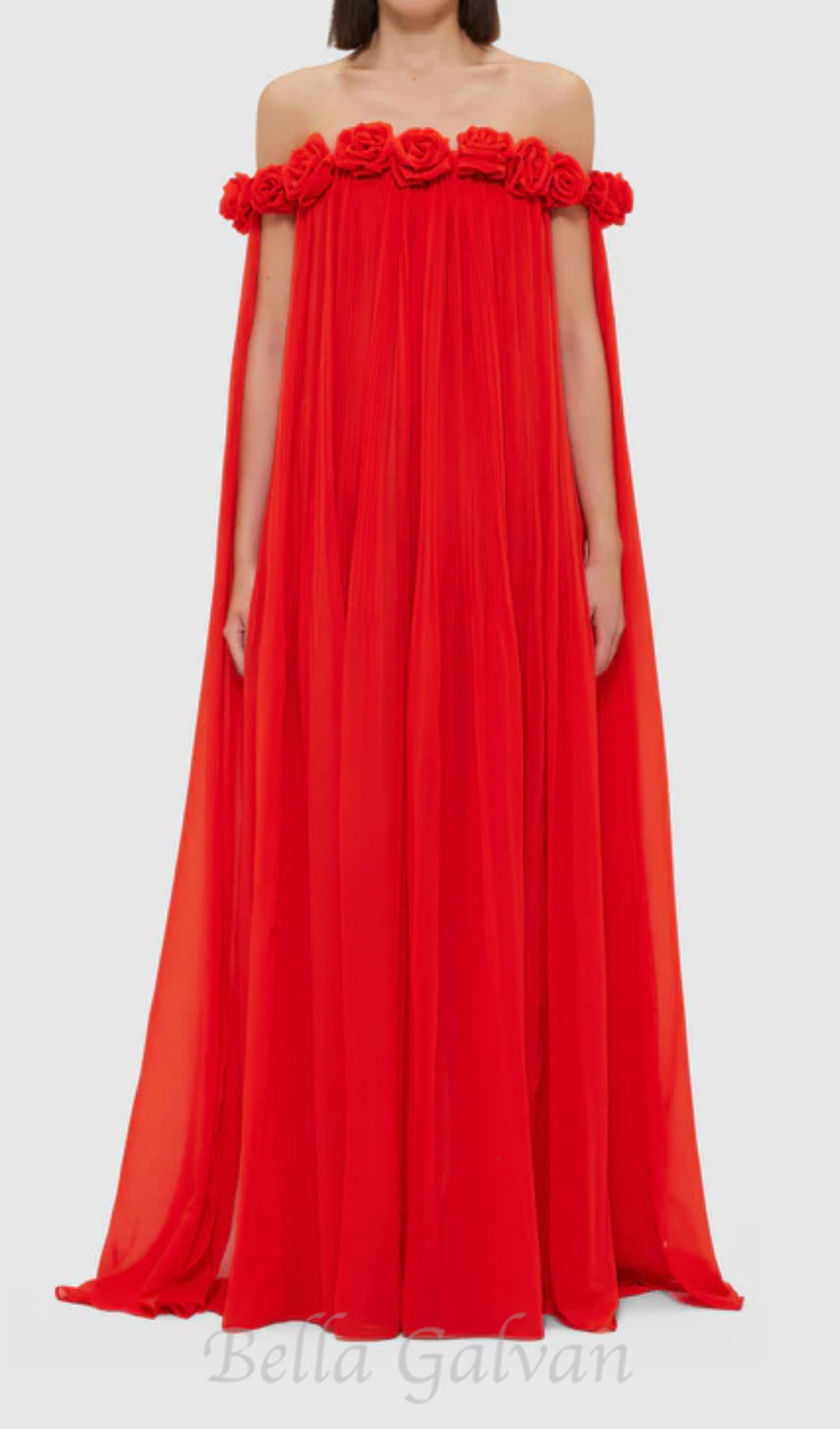draped floor length dress in scarlet Flowering Girl