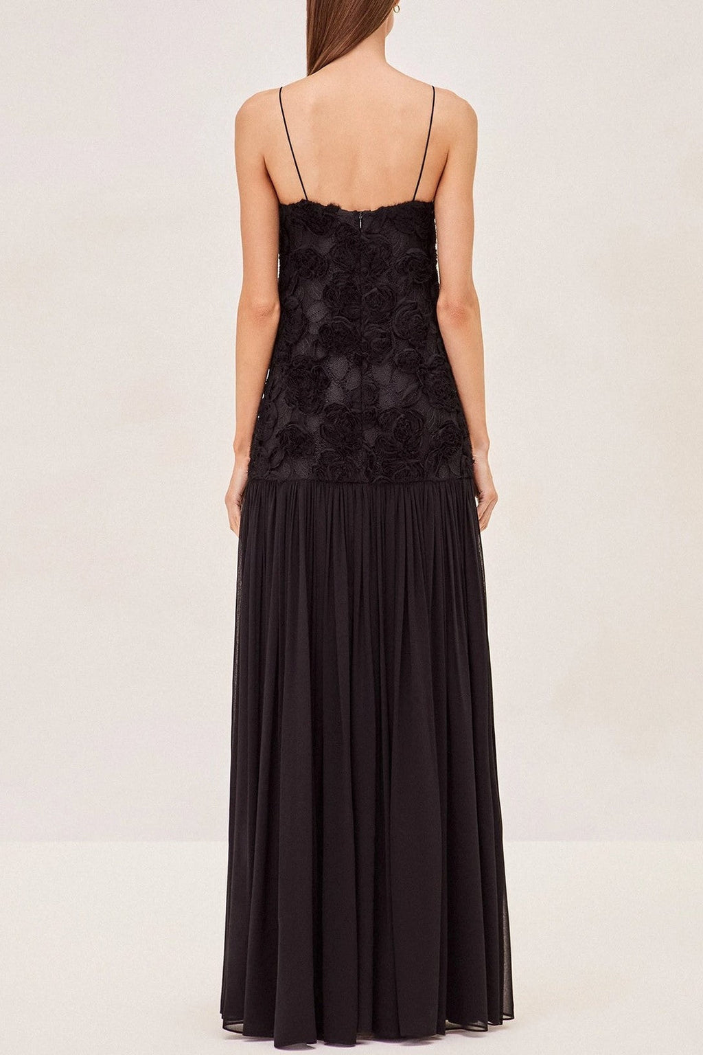 Lillie Spaghetti Floral Ruffle Maxi Dress - Black Flowering Girl