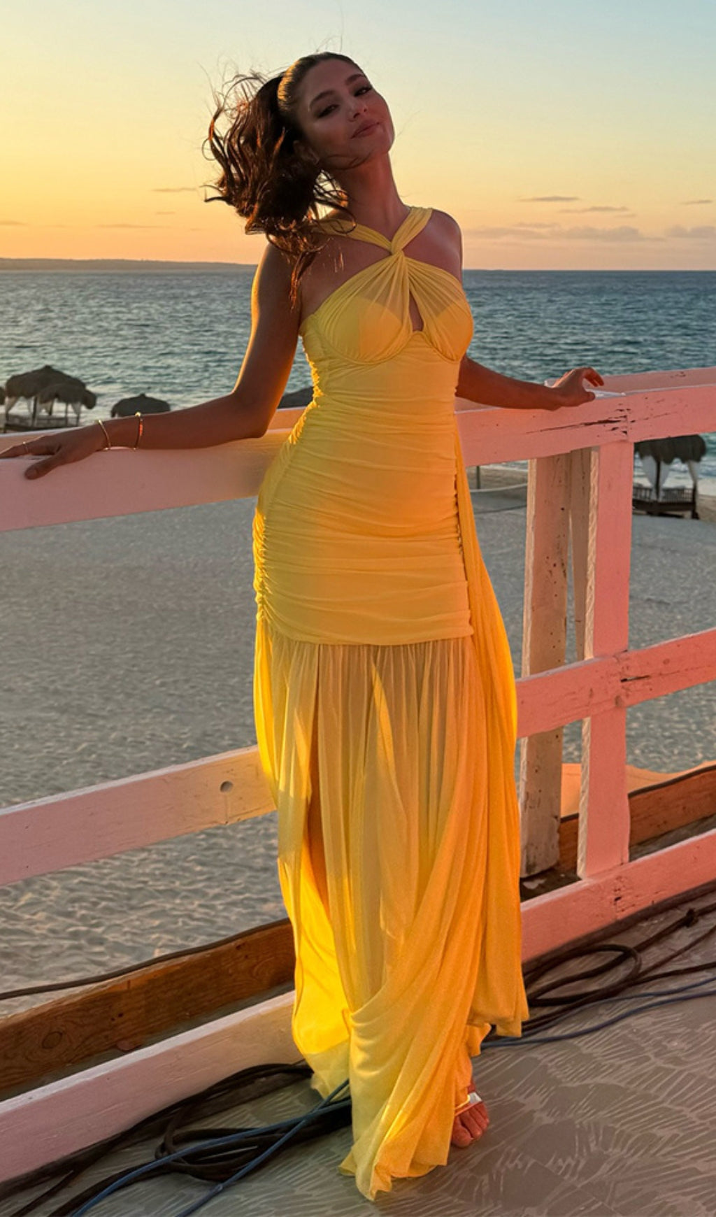 Bryony Yellow Halter Ruched Maxi Dress Flowering Girl