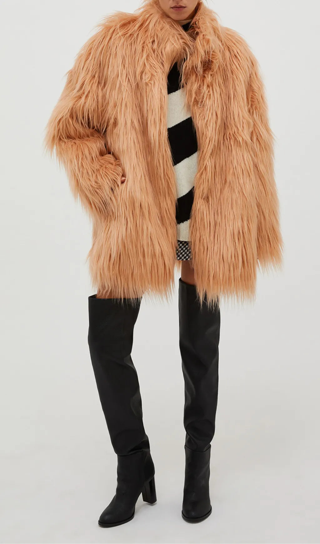 Nude Pink Fur Coat Flowering Girl