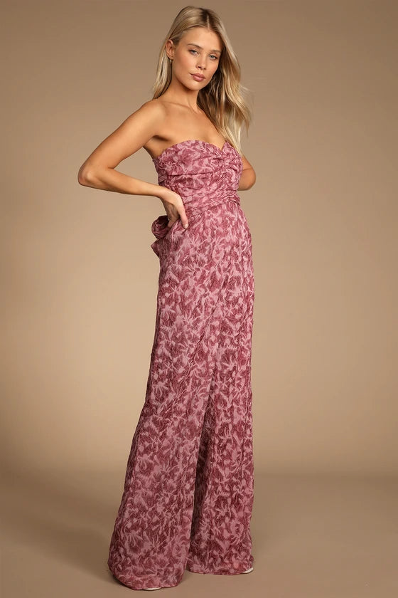 Organza Ruched Strapless Wide-Leg Jumpsuit Flowering Girl