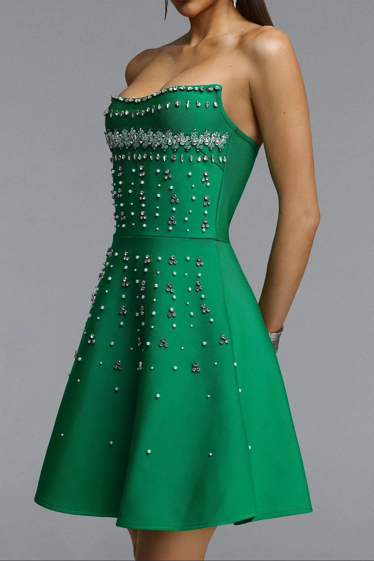 Strapless Rhinestone Pearl A-Line Mini Dress Flowering Girl