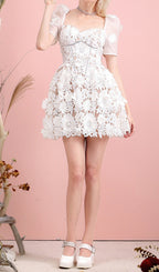 Lace Panel Design Mini Dress White Flowering Girl