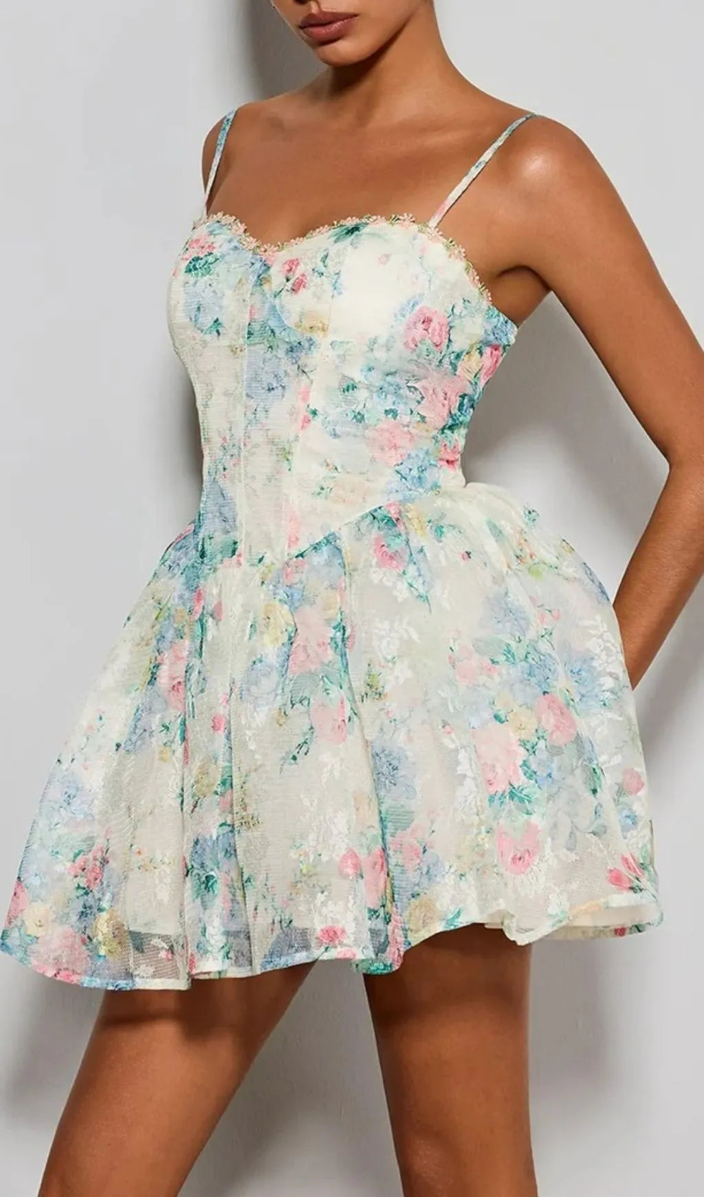 Estera Spaghetti Floral Printed Mini Dress Flowering Girl