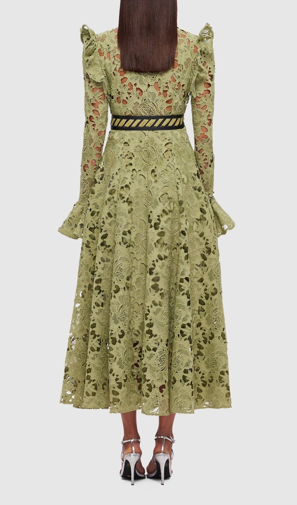 Adora Olive Lace Sleeve Midi Dress Flowering Girl