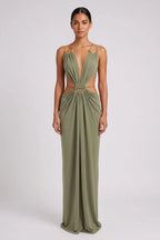 Olive Green Jersey Column With Waist Cutouts Dress Flowering Girl