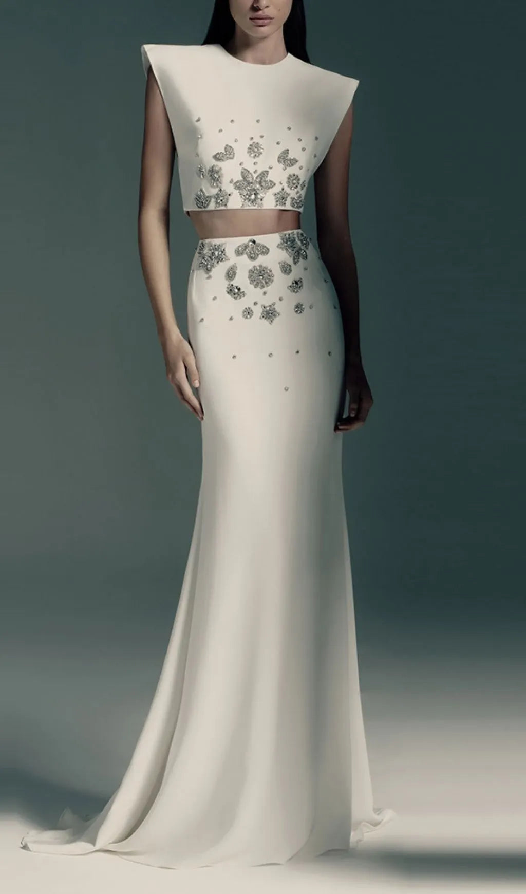 Juro White Diamante Two-Piece Set Flowering Girl