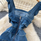Medium Blue Denim Denim Sheath Dress Flowering Girl