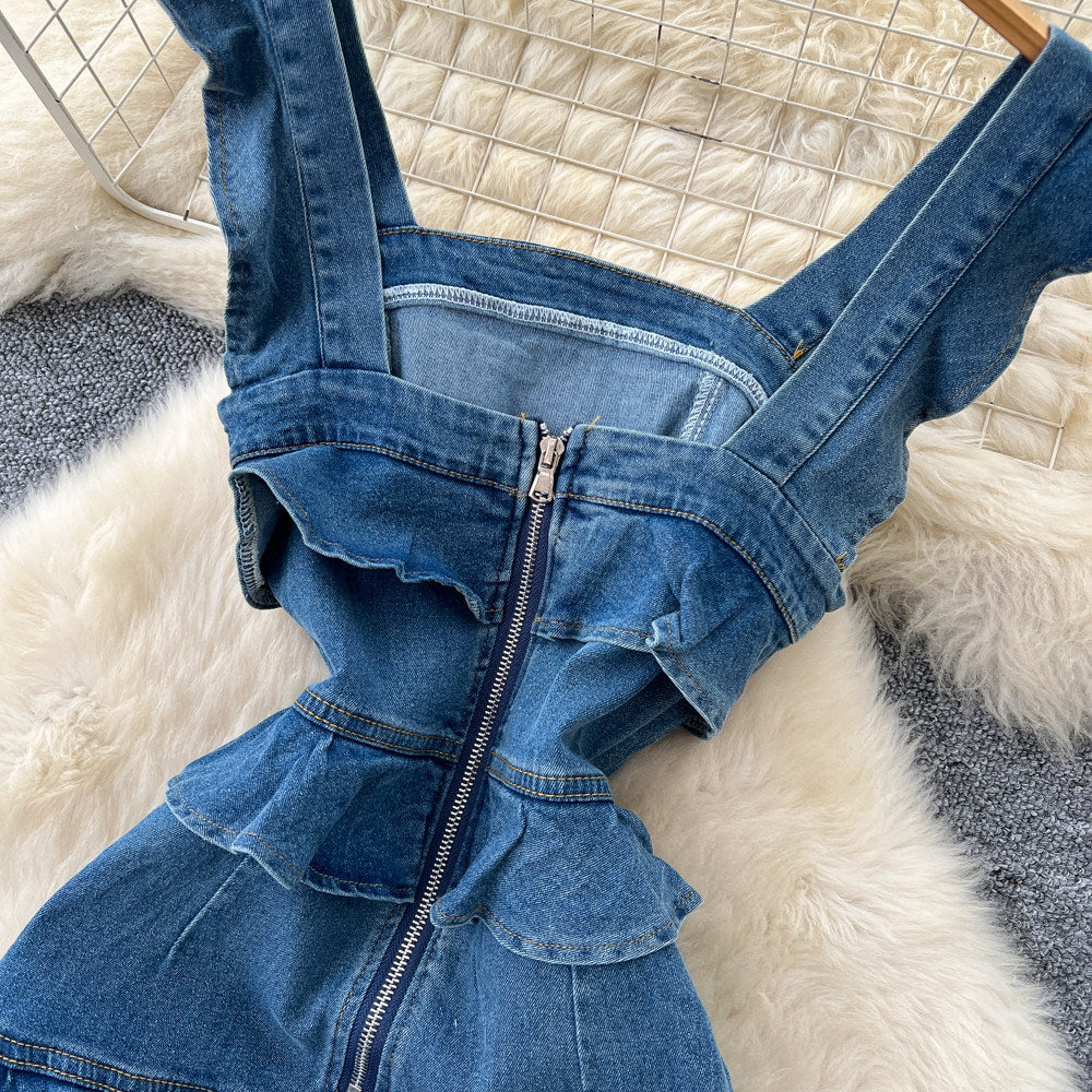 Medium Blue Denim Denim Sheath Dress Flowering Girl