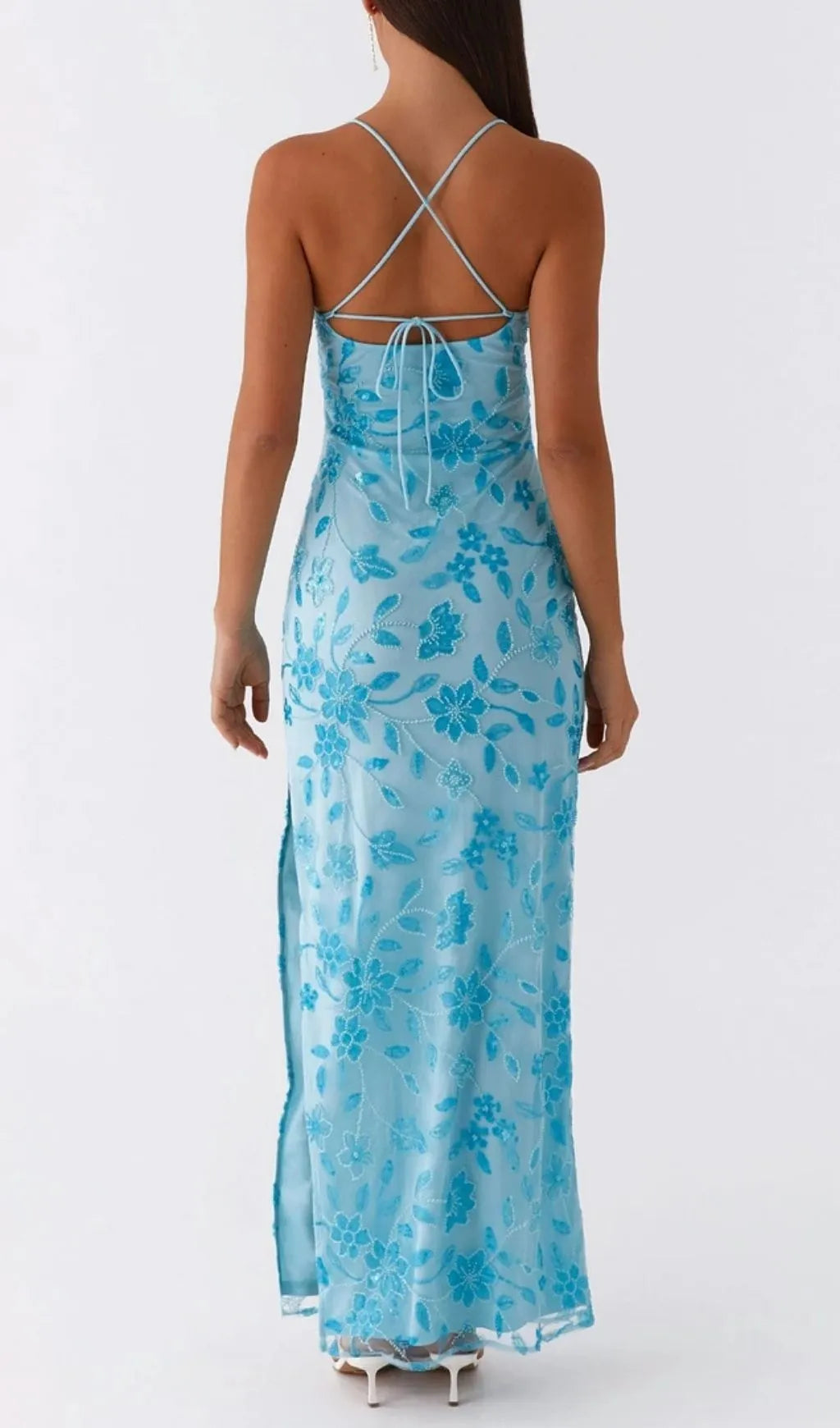 Ongus Floral Sequin Maxi Dress - Blue Flowering Girl