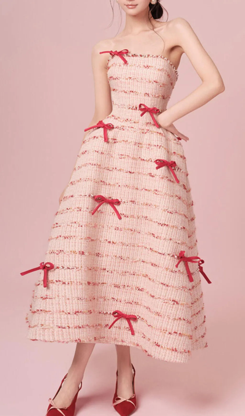 Ganya Strapless Bow Beaded Midi Dress Flowering Girl