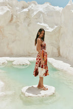 Pandora Spaghetti Strap Lace Linen Patchwork Midi Dress Flowering Girl