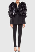 Ashley Ruffle Embellished Blazer In Black Flowering Girl