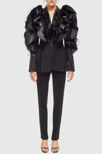 Ashley Ruffle Embellished Blazer In Black Flowering Girl