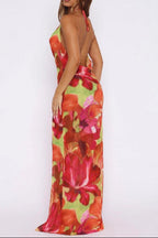 Falling Tropical Bloom High Slit Maxi Dress Flowering Girl