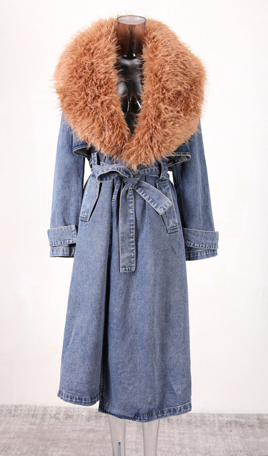 Adel Faux Fur Collar Denim Coat Flowering Girl