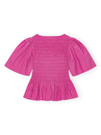 PINK SHIRRED PEPLUM BLOUSE Flowering Girl