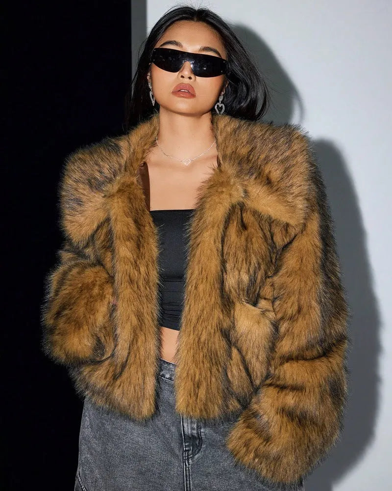 Imitation Fox Fur Long Sleeve Short Jackets Flowering Girl