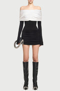 Lekeisha Off Shoulder Draped Mini Dress - Black Flowering Girl