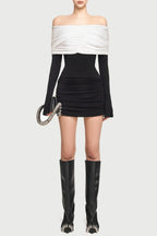 Lekeisha Off Shoulder Draped Mini Dress - Black Flowering Girl