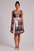 Black Matte Woven Polyester-Cotton Blend Fit-And-Flare Dirndl Dress Flowering Girl