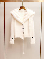 Off-White Ribbed Knit Boxy, Slightly Cropped Cardigan Flowering Girl
