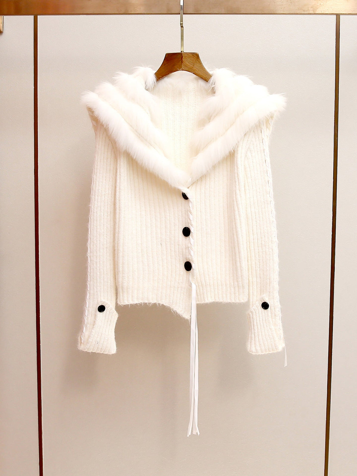 Off-White Ribbed Knit Boxy, Slightly Cropped Cardigan Flowering Girl
