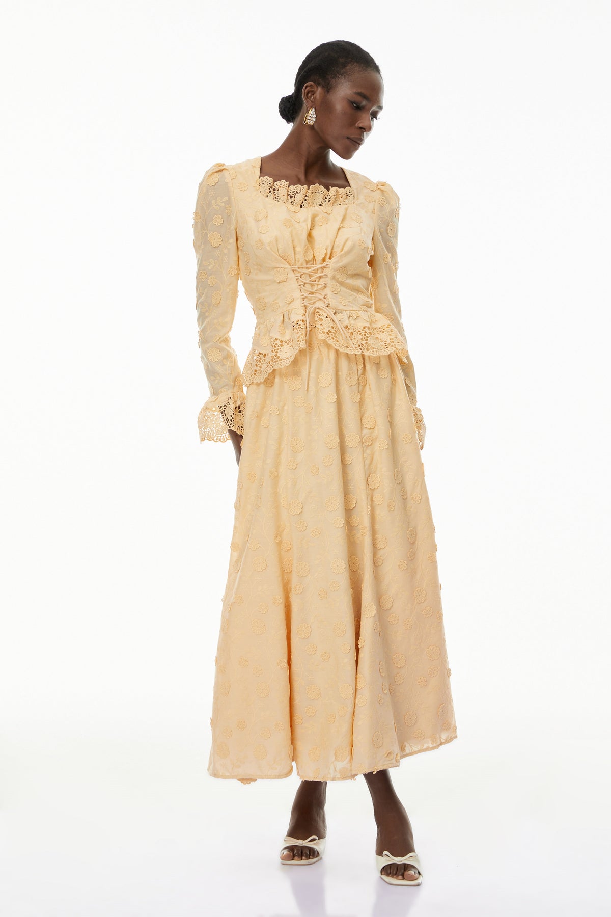 Rebecca Floral Lace Blouse & Skirt Set In Apricot Flowering Girl