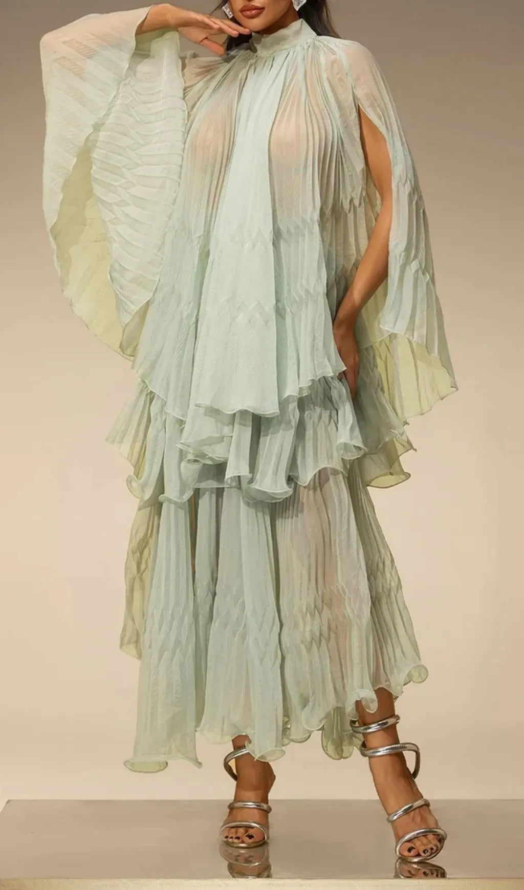 Aldeva Bat Sleeve Pleated Skirt Set Flowering Girl