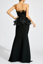 Lorraine Black Peplum Strapless Maxi Dress Flowering Girl
