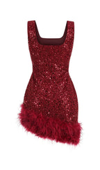 Red Feather Sequin Dress Flowering Girl