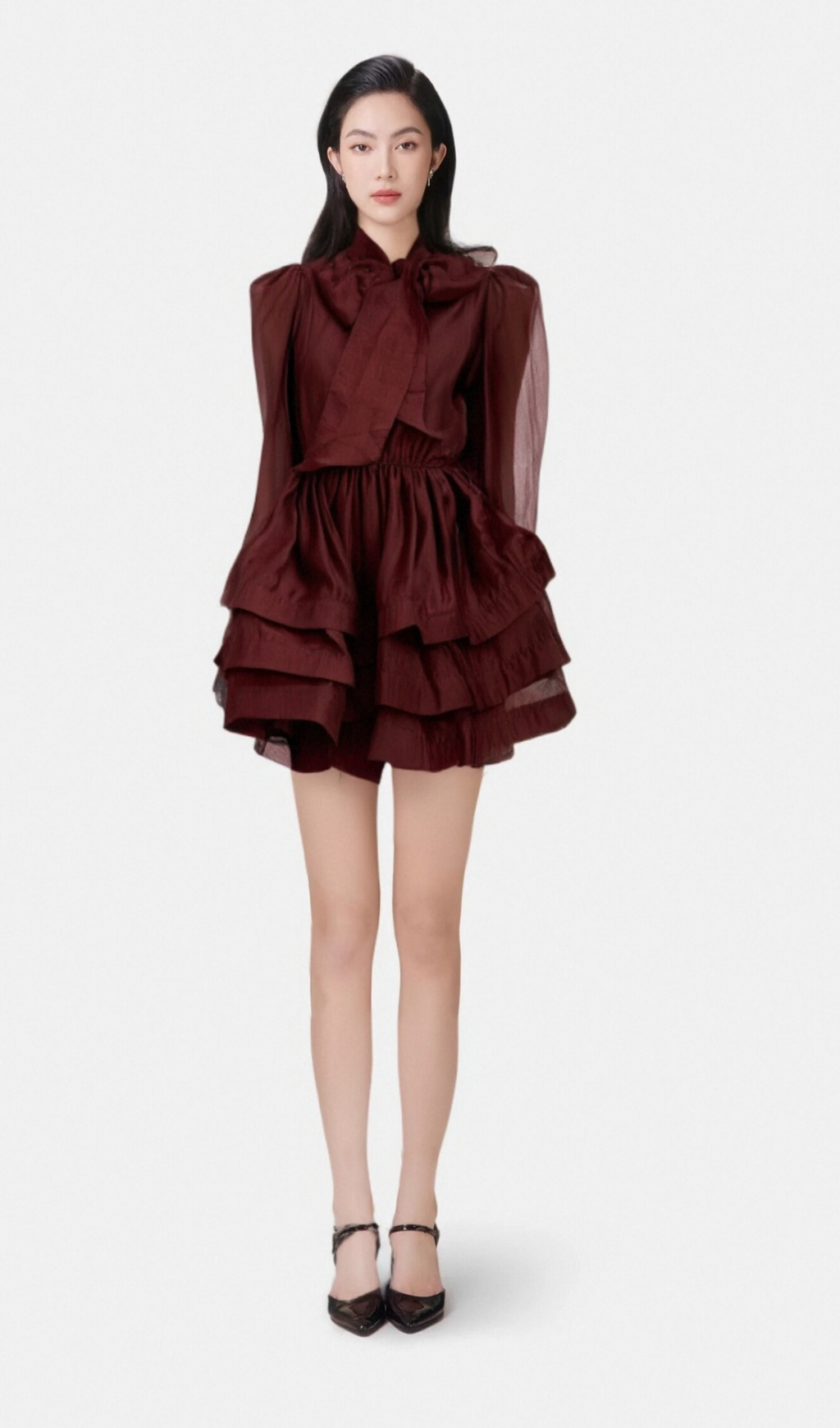 Élodie tiered flared mini dress in Red Flowering Girl
