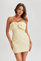 Zenobia Tweed Bow Mini Dress - Lemon Flowering Girl