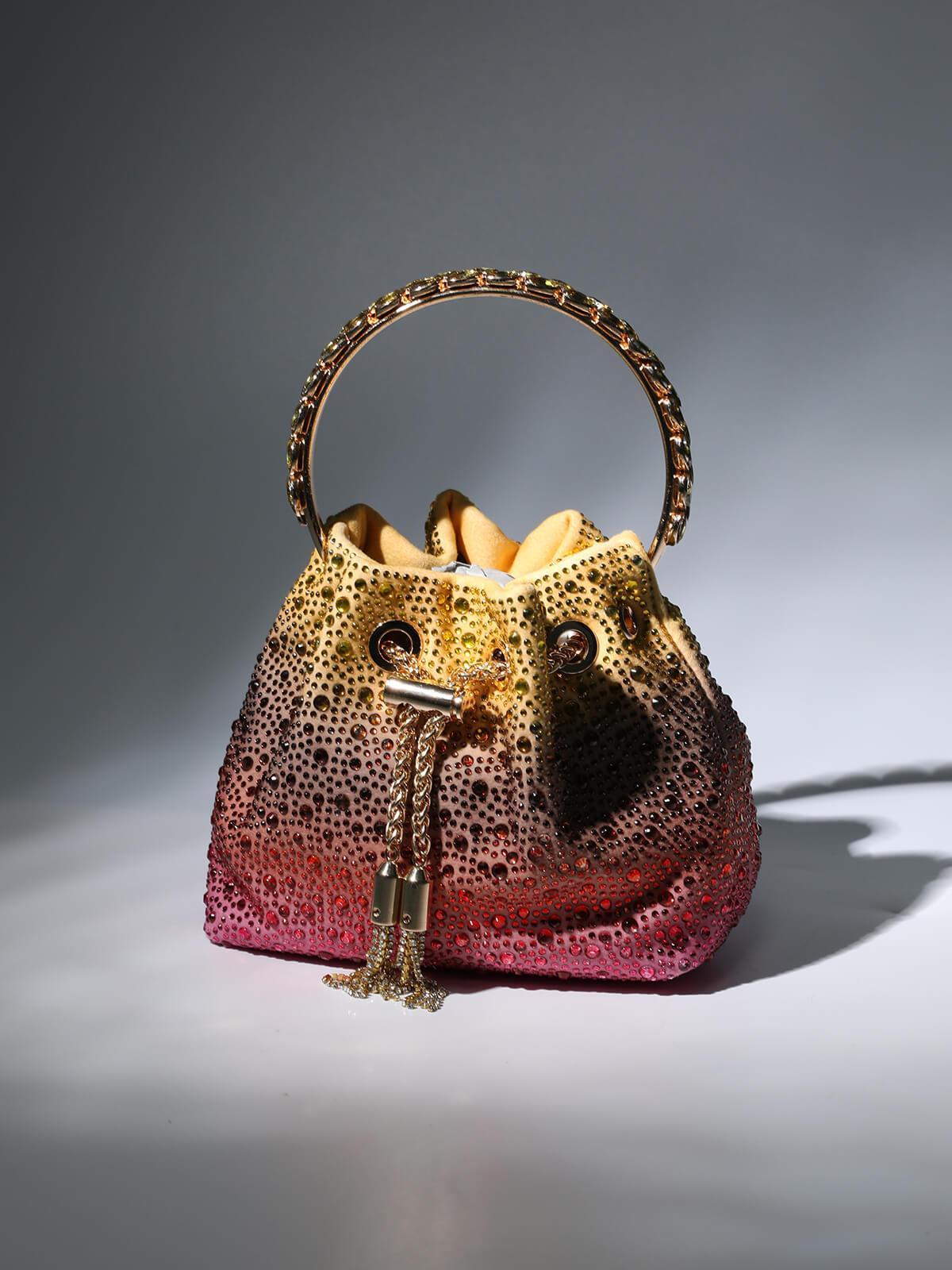 Crystal Embellished Bucket Bag In Ombre Flowering Girl