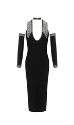 Jeneal Black Halter Diamante Midi Bandage Dress Flowering Girl