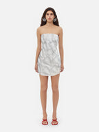 Crystal Leaf Embellished Mini Dress In White Flowering Girl