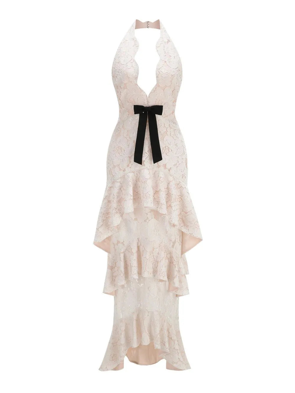 Masha White Halter Lace Layered Maxi Dress Flowering Girl