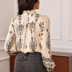 Bohemian Print Shir Stand-Up Collar Fungus Edge Flowering Girl