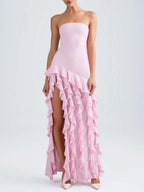 Minna Pink Strapless Ruffle Maxi Dress Flowering Girl