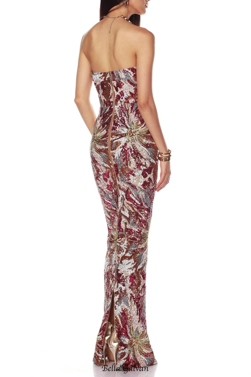 Vivien Fireworks Pattern Sequin Embroidery Strapless Maxi Dress Flowering Girl