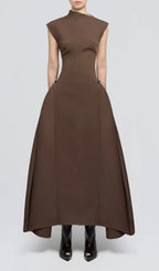 A Line Maxi Dress Brown Flowering Girl