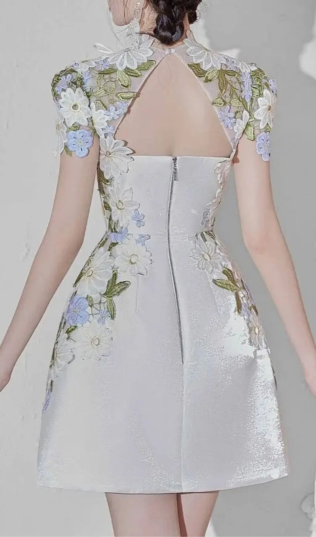 White Floral Embroidered Mini Dress With Sheer Cap Sleeve Bolero Flowering Girl