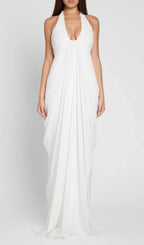 Kenza White Halter Pleated Maxi Dress Flowering Girl