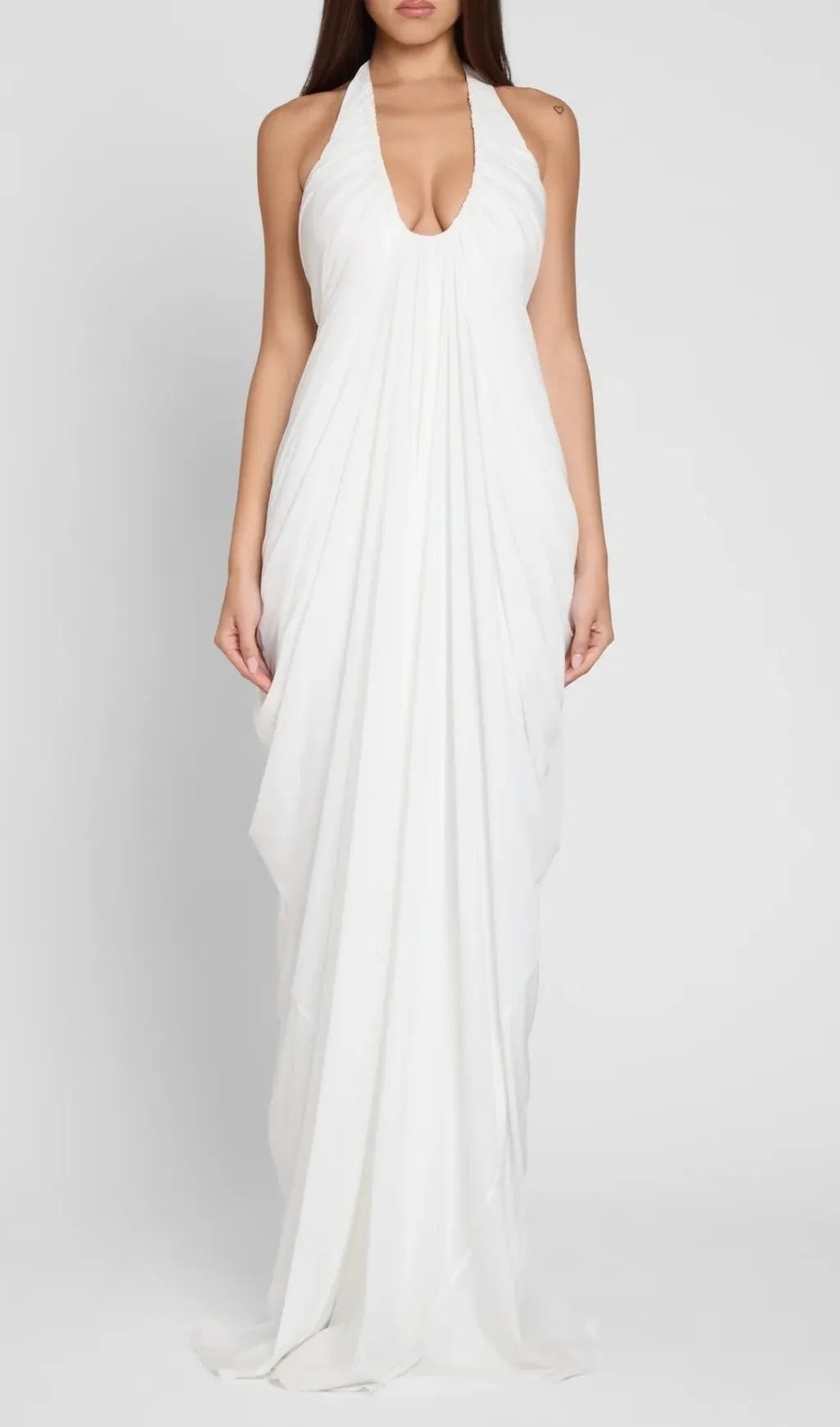 Kenza White Halter Pleated Maxi Dress Flowering Girl