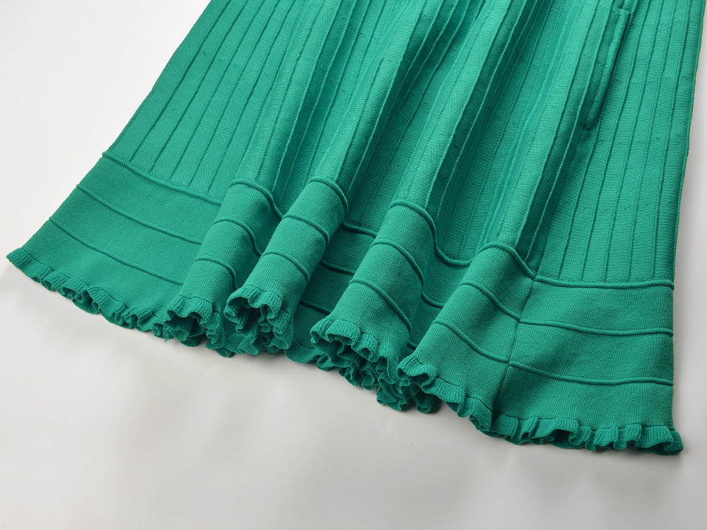 Green Short Knit Dress Flowering Girl