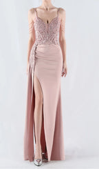 Chofa Pink Flower Bead Corset Maxi Dress Flowering Girl