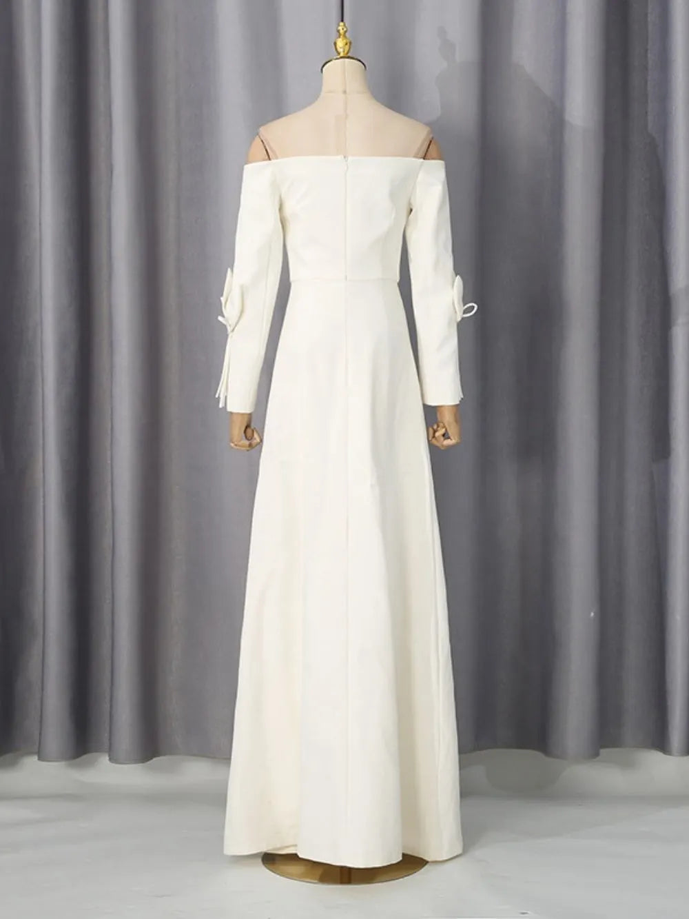 Mandell White Off-Shoulder Flower Long Sleeve Maxi Dress Flowering Girl