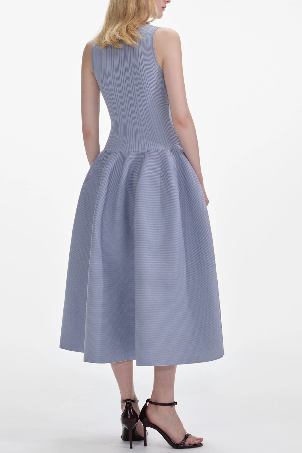 Blue Ribbed Knit Diamante Midi Dress Flowering Girl