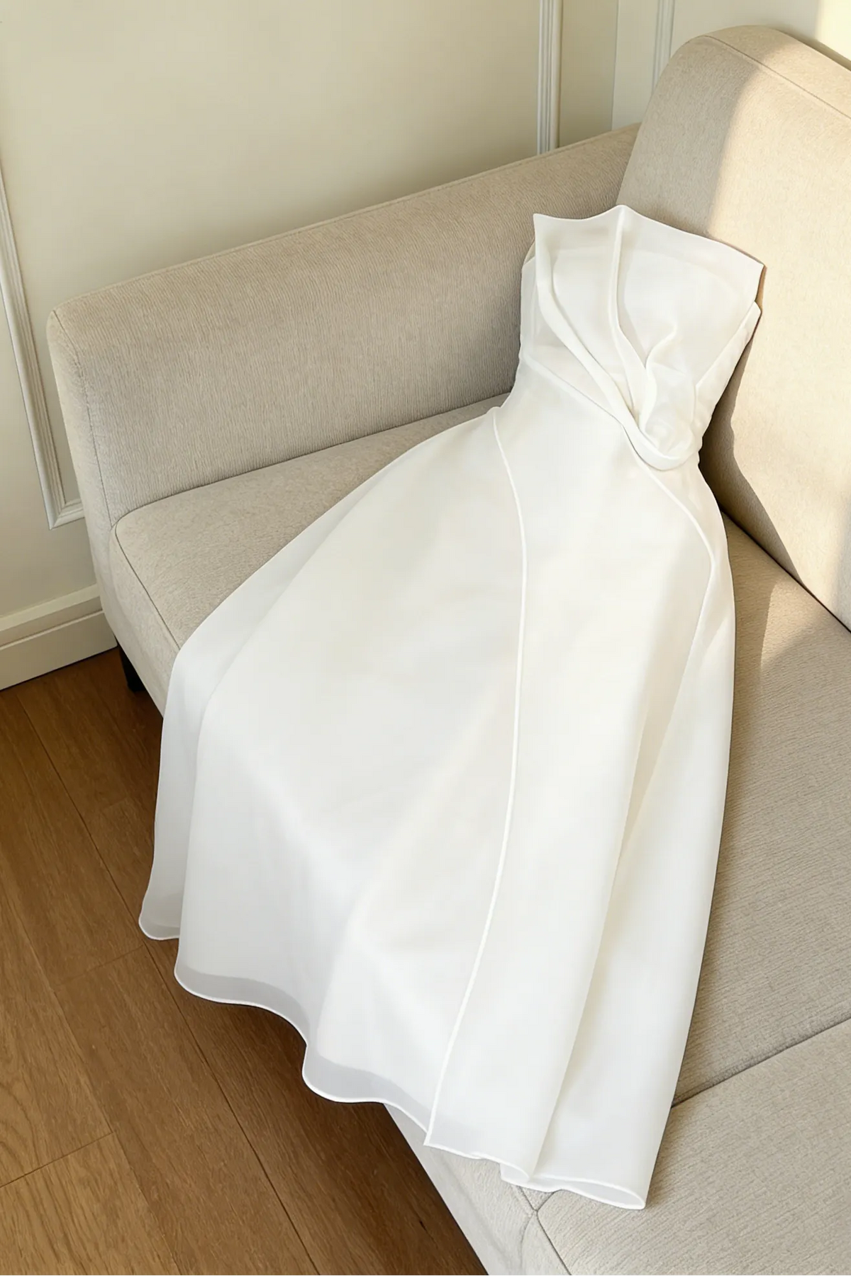 Strapless Layered Organza Midi Dress in white Flowering Girl